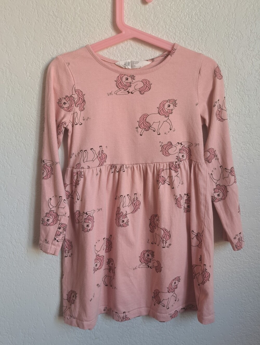 H&M Girls Pink Unicorn Print Longsleeve Dress Size 5T